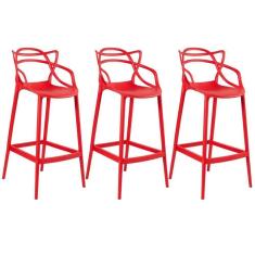 Imagem de Kit 3 Banquetas Altas Masters Allegra 76 Cm Vermelho