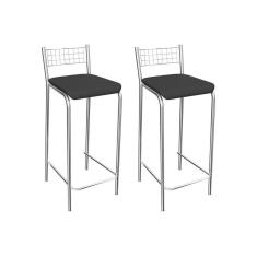Imagem de Kit 2 Banquetas Sala Jantar Gênova 1B705CR 2 Un Cromado/Courano Preto - Kappesberg