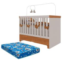 Imagem de Berço Americano Mini Cama com Gaveta Antonella Off White Caramelo e Colchão Ortobom - Canaã
