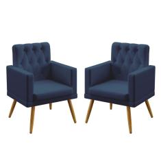 Imagem de Kit 2 Poltronas Vega Com Rodapé E Botões Capitonê Sued  Marinho Aradecor