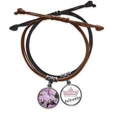 Imagem de DIYthinker Pulseira de couro rosa e branco lindas flores com corrente de mão e pulseira de princesa