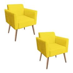 Imagem de Kit 02 Poltronas Marisa Suede  Pés Palito Natural D'Rossi