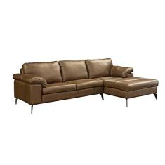 Imagem de Sofá de Couro Asti 3 lugares com Chaise Direita - Marrom Bicolor