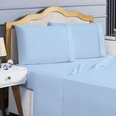 Imagem de Jogo De Cama Realeza 100% Algodão Ponto Palito Casal 4 Peças Azul - Vi