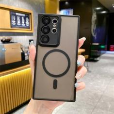 Imagem de Capa magnética fosca translúcida para Samsung Galaxy S23 S22 Plus Ultra de carregamento sem fio capa protetora fosca, preta, para Galaxy S22 Ultra