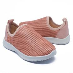 Imagem de Tênis Infantil Calce Facil Leve Confortável Furinho Nude - Beanna Calç