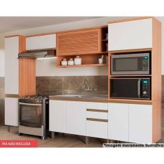 Imagem de Cozinha Modulada Completa Thela Macadâmia 5 Peças (2Aéreos+1Balcão+2Paneleiros CZC17 Freijo/Branco - Telasul