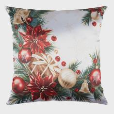 Imagem de Capa Almofada Cetim Enfeites de Natal 43x43cm Verde/Vermelho