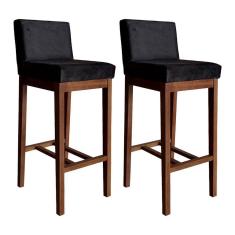 Imagem de Kit 2 Banquetas Alta Estofada para Bancada 100 Cm Lisboa Madeira Maciça Suede Preto CCS