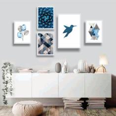 Imagem de Conjunto Kit 5 Quadros Decorativos Geométrico Beija Flor