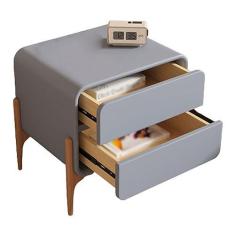 Imagem de Retangular Mesa de cabeceira pequena com 2 gavetas mesa de cabeceira funcional mesa de cabeceira para pequenos espaços para quarto mesas de extremidade simples sala de estar Mesa de cabeceira fina