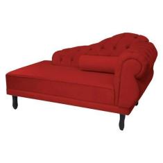 Imagem de Recamier Decorativo Divã Larissa Lado Esquerdo Couro Vermelho Pés Made