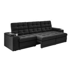 Imagem de Sofá Confort Premium 2,30m Assento Retrátil/Reclinável porta copos e USB Suede Preto - XFlex Sofas