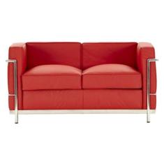 Imagem de Sofá Le Corbusier Masculino 2 Lugares Inox Revestido em Tecido Sintético Vermelho