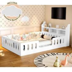 Imagem de Cama Infantil Casal Com Nicho Helo + Luminária Led - Branca - Madeira
