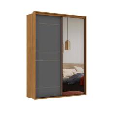 Imagem de Guarda-Roupa Solteiro com Espelho Qualitá 100% MDF 2 PT 3 GV Freijó e Titânio