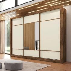 Imagem de Guarda Roupa Casal 1 Porta Espelhada Zuma Made Marcs Braúna/Off White/Braúna