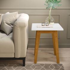 Imagem de Mesa Lateral com Pés em Madeira Prism Branco Acetinado - Patrimar