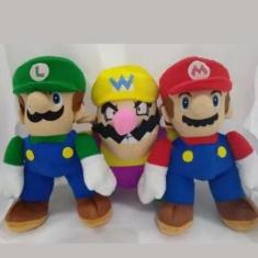 Imagem de 03 Brinquedos Pelucia Super Mario Luigi e Wario 35cm Antialergico Bord