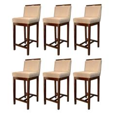Imagem de Kit 6 Banquetas Média Gourmet para Cozinha Líbia Madeira Capuccino Suede Bege CCS