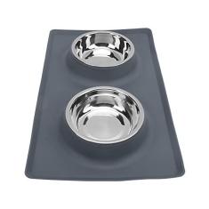 Imagem de GLOGLOW Tigela de alimentação para cães, tigela de silicone antiderrapante, dobrável, de aço inoxidável, tigela dupla para cães pequenos, médios e gatos