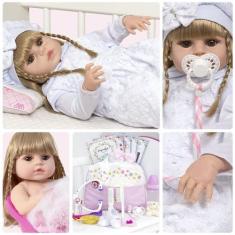 Imagem de Boneca Reborn Realista Menina Loira Com Bolsa 24 Itens Luxo - Cegonha