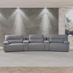 Imagem de Sofá Decorativo Swift c/Porta Copos Baú Cooler Reclinável Retrátil Linho Cinza Claro G81 - Gran Belo