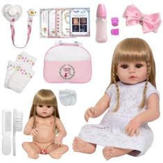 Imagem de Boneca Reborn Recém Nascida Loira 100% Vinil Com Bolsa Itens - Cegonha