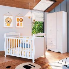 Imagem de Quarto De Bebê Com Guarda Roupa 3 Portas E Berço Americano Cocada Espresso Móveis Branco Brilho