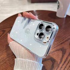 Imagem de Estojo de acrílico transparente com brilho luxuoso para iPhone 12 13 14 Pro Max Plus Proteção de câmera de alumínio Capa feminina para menina, prata, para iPhone 14