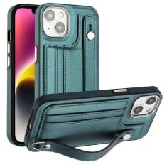 Imagem de Capa de telefone com pulseira de couro para iPhone 14 13 12 11 Pro Max XS X XR SE 2020 2022 7 8 Plus com capa protetora de suporte de cartão, verde, para iPhone 12Pro Max