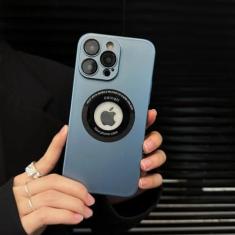 Imagem de Capa luxuosa de telefone de carga sem fio para iPhone 14 13 12 11 Pro Max Plus pára-choque magnético fosco rígido PC capa à prova de choque, azul celeste, para iPhone 12Pro