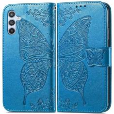 Imagem de ROPIGO Capa carteira para Samsung Galaxy A54 5G, couro PU premium borboleta em relevo [suporte] [compartimentos para cartões] [alça de pulso] [6,4 polegadas] capa de telefone para Samsung A54 5G