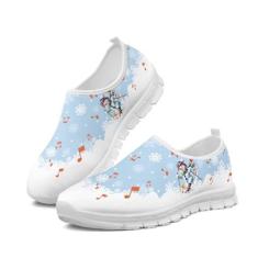 Imagem de GOSTONG Tênis masculino retrô de corte baixo, mocassins, respirável, de malha elástica, secagem rápida, branco, 34-48, Nota musical azul, 36