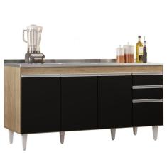 Imagem de Balcão Gabinete Com Pia Inox 160cm Arkansas Castanho/preto - Lumil