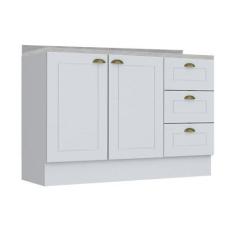 Imagem de Balcão De Cozinha  Americana 2 Portas E 3 Gavetas C/ Tampo Branco - He