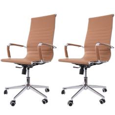 Imagem de Kit 2 Cadeiras De Escritório Alta p/120Kg Caramelo