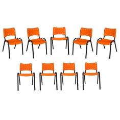 Imagem de Kit 9 Cadeiras Iso Para Escola Escritório Comércio Laranja Base Preta