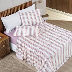 Imagem de Jogo Cama Lençol Daily Solteiro Malha 100% Algodão Listrado 3 Peças - 