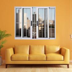 Imagem de Janela Vitrô de Alumínio 4 Folhas 120 x 120cm Linha 25 com Grade Branco