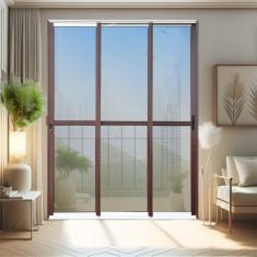 Imagem de Porta de Correr 3 Folhas Moveis Sequenciais 210 X 150 Elite com Fechadura Tetra Vidro Reflex Mix Corten