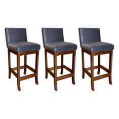 Imagem de Kit 3 Banquetas Média Estofada Gourmet para Cozinha 38x90 Cm Espanha M
