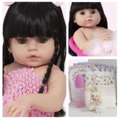 Imagem de Boneca Reborn Morena Enxoval Bailarina Coelhinha Acessórios - Cegonha