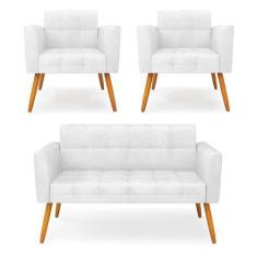 Imagem de Kit 1 Sofá Namoradeira E 2 Poltronas Elisa Corano Pés Palito Castanho