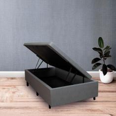 Imagem de Cama Box Baú Solteirão 96x203x42cm Courino Linho Cinza Com Pistão A Gás