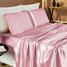 Imagem de Jogo De Cama Lençol Romance Casal King Tecido Cetim Charmousse Toque Suave - Rosê