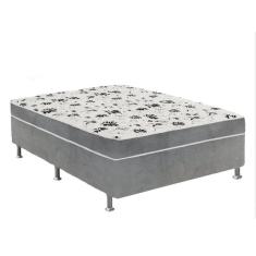 Imagem de Cama Box Casal Suede Cinza + Colchão Casal Suede Cinza Orto Molas Ensacada 138x188x55