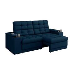Imagem de Sofá Confort Premium 2,05m Assento Retrátil/Reclinável porta copos e USB Suede Azul - XFlex Sofas