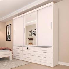 Imagem de Guarda-Roupa Casal Chicago 3 Portas 9 Gavetas Com Espelho Neve - Tcil