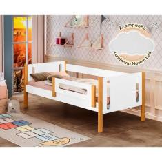 Imagem de Cama De Solteiro Premium Mirela Branco/Amêndoa Com Grade De Proteção A